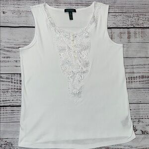 Lauren By Ralph Lauren White Lace Detail Tank Top